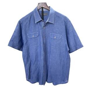 Fernando Peña Linen Blue Short Sleeve Shirt Men’s Casual Button-Up – Large
